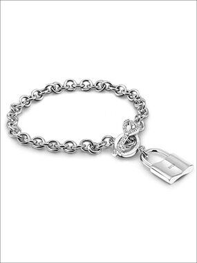 925 Sterling Silver Italian Rolo Chain Bracelet with AAAAA CZ Heart Lock Pendant
